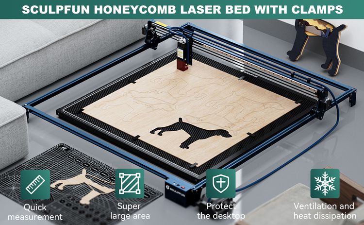 Sculpfun H3 Honeycomb Laser Bed 600 x 600 mm 23.6 นิ้ว x 23.6 นิ้ว with Clamps and Raisers ตะแกรงรองตัดสำหรับเลเซอร์ ราคาพิเศษ รูปที่ 3