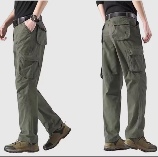 กางเกงเอวยืดขายาวสีพื้นมีซิบ กระเป๋าข้าง แฟชั่นผู้ชาย S-3xl รูปที่ 2