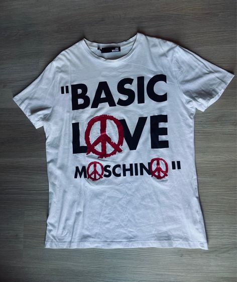 เสื้อทีเชิ้ต ขาว Authentic Love Moschino T-Shirt M L Gucci Armani Saint Laurent Givenchy