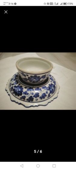 จานเชิงวินเทจลา​ยดอก​โบตั๋น​ขอบ​ห​ย​้​ก​กระเบื้อง​เคลือบ​สี​น​้ำเงินขาว รูปที่ 5