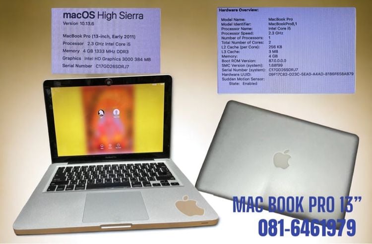 Macbook Pro 13 Inch แมค โอเอส 4 กิกะไบต์ USB ไม่ใช่ Apple Mac 13” โน๊ตบุค 
