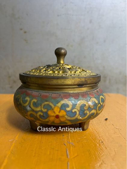 กระถาง กำยาน ทองเหลืองถมปัดA19 รูปที่ 6