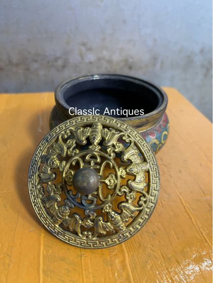 กระถาง กำยาน ทองเหลืองถมปัดA19 รูปที่ 3