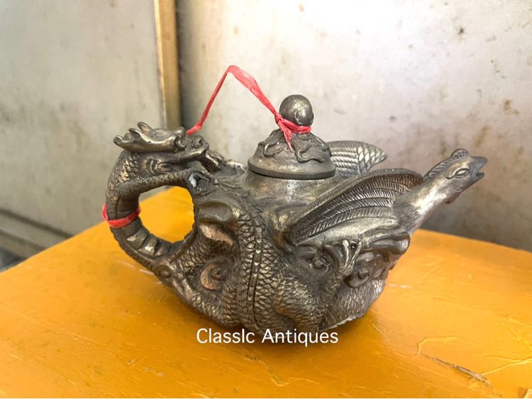 กาน้ำชามังกรทองเหลืองกะไหล่เงิน รูปที่ 3