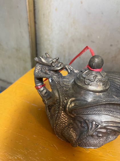 กาน้ำชามังกรทองเหลืองกะไหล่เงิน รูปที่ 5