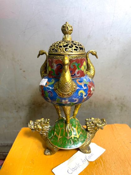 กระถาง กำยาน เต่ามังกรสองหัว ถมปัดสะสม A47 รูปที่ 3