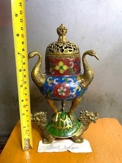 กระถาง กำยาน เต่ามังกรสองหัว ถมปัดสะสม A47 รูปที่ 6