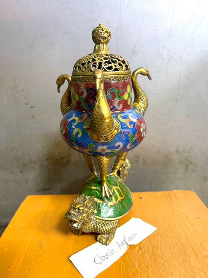 กระถาง กำยาน เต่ามังกรสองหัว ถมปัดสะสม A47 รูปที่ 2