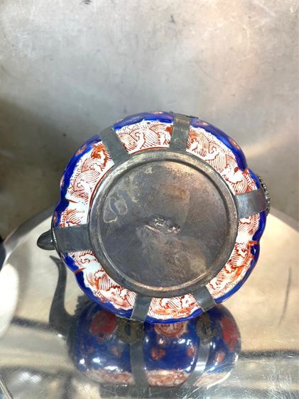 กาน้ำชาฟักทองกระเบื้องหุ้มกะไหล่เงินA2 รูปที่ 6