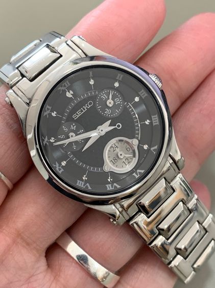 นาฬิกา Seiko ของแท้ มือสอง สภาพใหม่ ตัวเรือนสีเงิน หน้าปัดสีดำ สายสแตนเลส หน้าปัด 30mm. รูปที่ 8