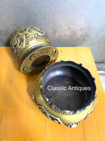 กระถาง กำยาน ทองเหลืองลายมังกรA62 รูปที่ 5