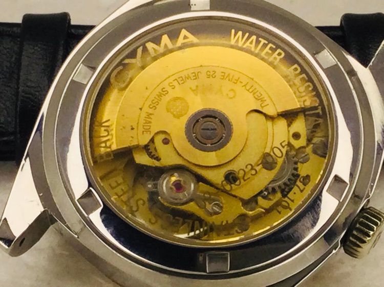 RARE Vintage Cyma President Days Date Automatic ทรงกัปตัน หน้าทอง ขอบหยักสีทอง  หลังเปลือย ล้างเครื่อง เช็คระบบ ทำกันน้ำแล้ว สวยมาก รูปที่ 11