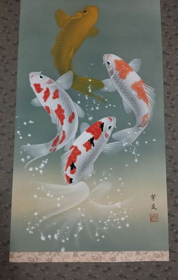 งานศิลปะภาพวาดภู่กันจีน ภาพมงคลปลาคราฟ ใหญ่ รูปที่ 3
