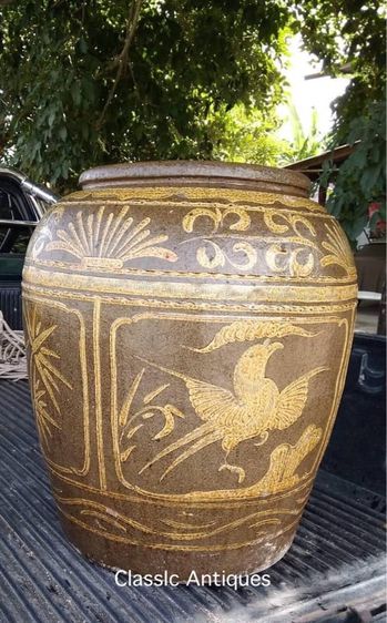 โอ่งเซี้ยงไฮ้ มังกรห้าเล็บในช่องกระจก โบราณ