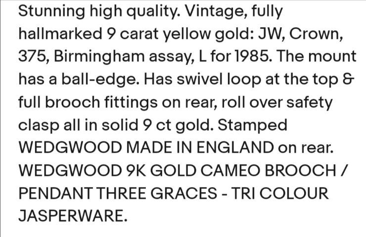 9k Wedgwood England​ Tri colour jasper​ เข็มกลัดทองแท้ - April​vintage​ รูปที่ 12