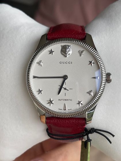 GUCCI G-Timeless Automatic Silver Dial Red Leather Strap Unisex Watch YA126346 รูปที่ 5