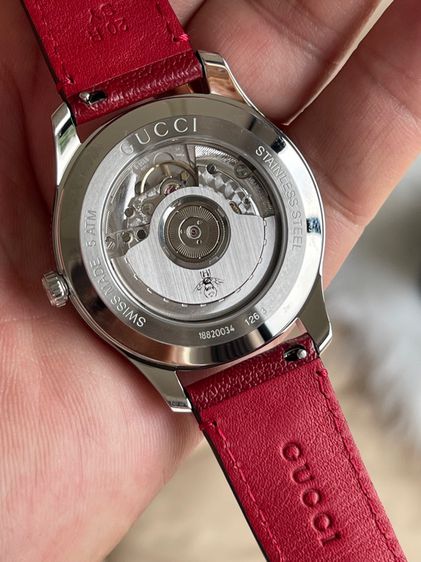 GUCCI G-Timeless Automatic Silver Dial Red Leather Strap Unisex Watch YA126346 รูปที่ 12
