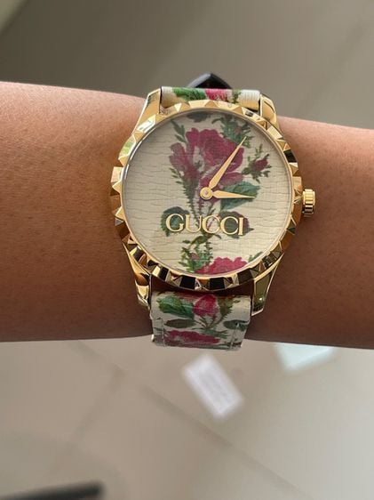 Gucci G Timeless Watch YA1264084 126.4 SS GP Leather Flower Quartz Ladies รูปที่ 14