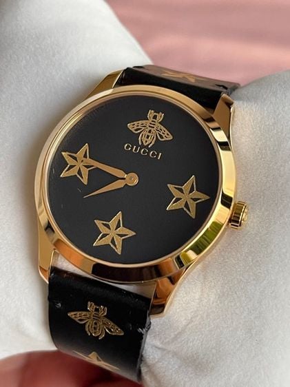 ดำ GUCCI G-Timeless 38mm YA1264055 Unisex Black Dial Gold Stars Watch
