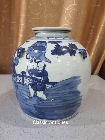 กาน้ำชา กังไสลายคราม ใบใหญ่ รูปที่ 4