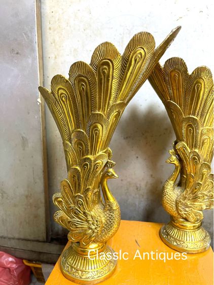 แจกัน นกยูง ทองเหลืองกะไหล่ทองA5 รูปที่ 3