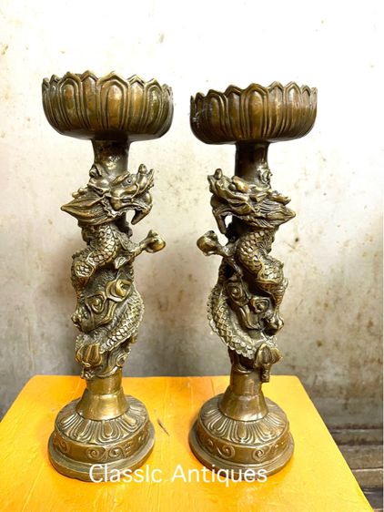 เชิงเทียน มังกร ทองเหลืองสะสม