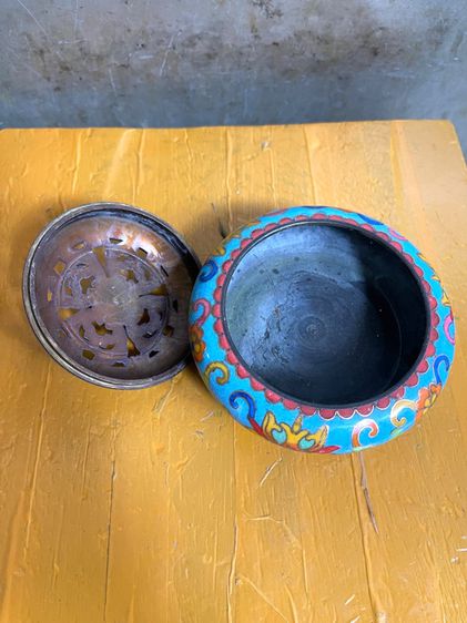 กระถางกำยาน ทองเหลืองถมปัดสะสม A3 รูปที่ 4