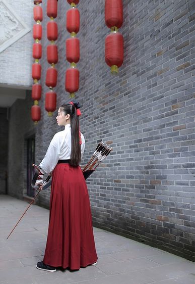 ฮันฟู ตรุษจีน ปรับปรุงชุดฮันฟู ชุดจีน ชุดสองชิ้น เสื้อผ้าสัญชาติฮั่น สีแดง รูปที่ 8