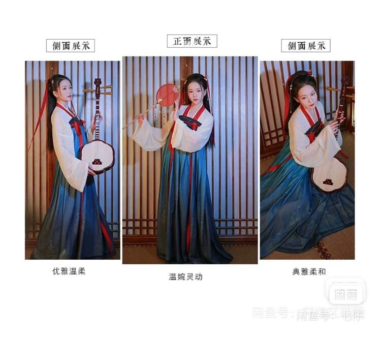 ฮันฟู ตรุษจีน ปรับปรุงชุดฮันฟู ชุดจีน ชุดสองชิ้น เสื้อผ้าสัญชาติฮั่น สีน้ําเงิน รูปที่ 8