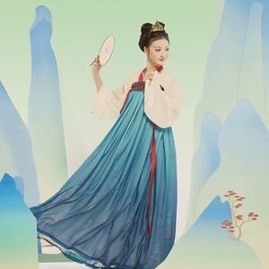 ฮันฟู ตรุษจีน ปรับปรุงชุดฮันฟู ชุดจีน ชุดสองชิ้น เสื้อผ้าสัญชาติฮั่น สีน้ําเงิน รูปที่ 6