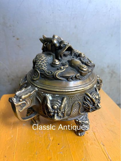 กระถาง กำยานมังกรเก้าหัว ทองเหลืองA67 รูปที่ 2