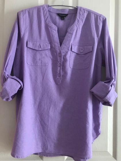 เสื้อสตรี ผ้าลินิน แบรนด์Tahari สีม่วงอ่อน ของใหม่ รูปที่ 10