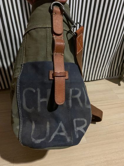 ขาย Messenger bag งาน Handcraft ทำ 1 ใบเดียวในโลก งานส่งออก ตปท. ผ้าทหาร เย็บกับหนังฟอกฝาดสีน้ำตาล สภาพใหม่มาก ใบใหญ่ใส่โน๊ตบุ๊คได้สบาย รูปที่ 6