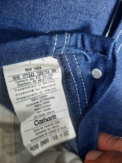  กางเกงยีนส์เอี๊ยมวินเทจหายากเก่าเก็บไซส์ ใหญ่ Work wear Carhartt made in Mexico size 58x32 สภาพไม่ผ่านการใช้งานป้ายห้อย. รูปที่ 12