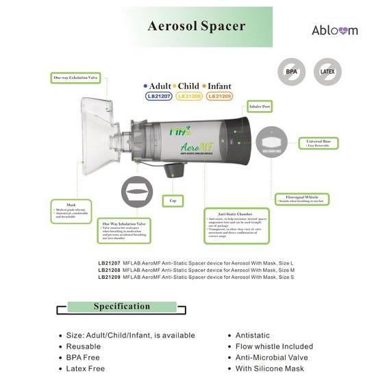 MF-lab กระบอกพ่นละอองยา แบบมือ กระบอกพ่นยาพกพา Aerosol Spacer รูปที่ 8