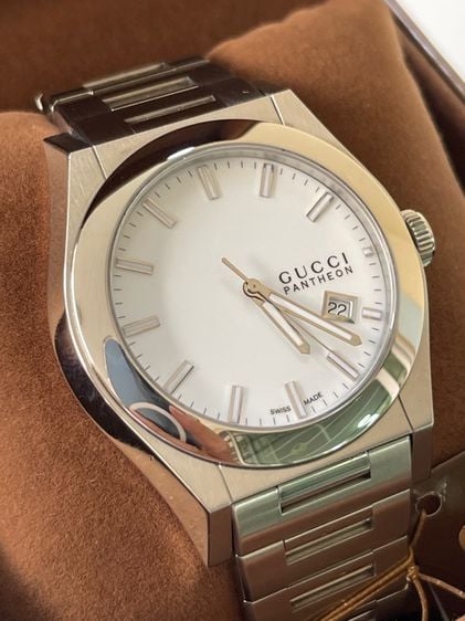 GUCCI Pantheon 115.2 Swiss Quartz White Dial Stainless Steel Leather Men รูปที่ 3