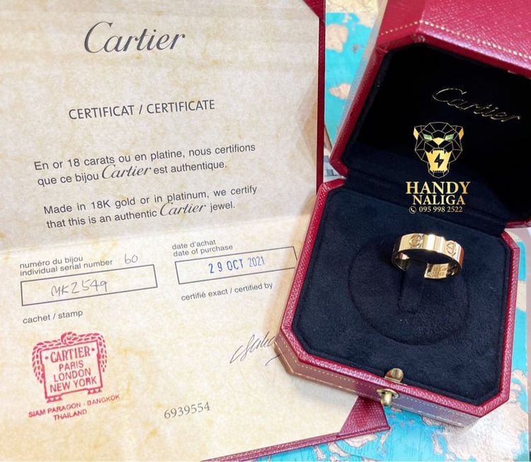 ทอง แหวน Cartier Love Yellow Gold ตัวหนา กล่องใบครบ ช็อปไทย สยามพารากอน ไซส์ผู้ชายเบอร์ 60 