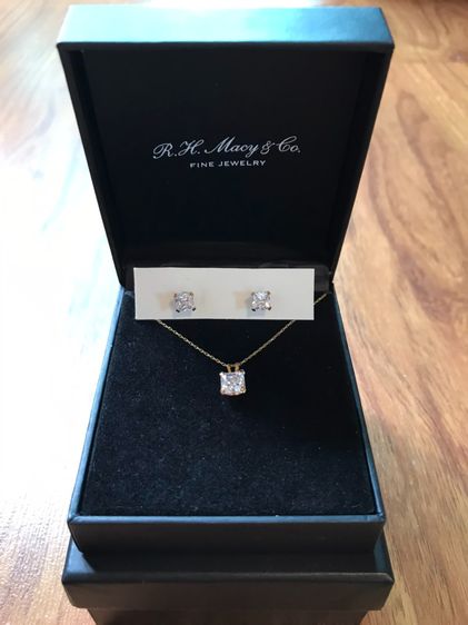 14K Goldเเท้ สร้อยพร้อมจี้เเละต่างหูทรงกลมเเละทรงเหลี่ยม รูปที่ 8