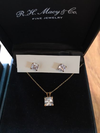 14K Goldเเท้ สร้อยพร้อมจี้เเละต่างหูทรงกลมเเละทรงเหลี่ยม รูปที่ 4