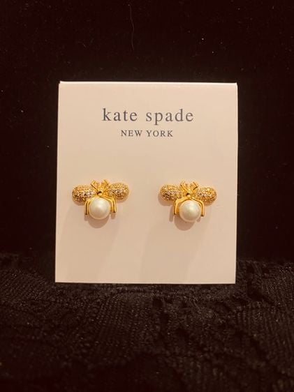 โลหะ Kate spade แท้ ต่างหูรุ่น gold plated spider fly CZ pearl stud earrings 