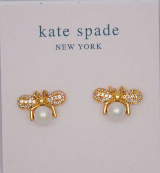 Kate spade แท้ ต่างหูรุ่น gold plated spider fly CZ pearl stud earrings  รูปที่ 6