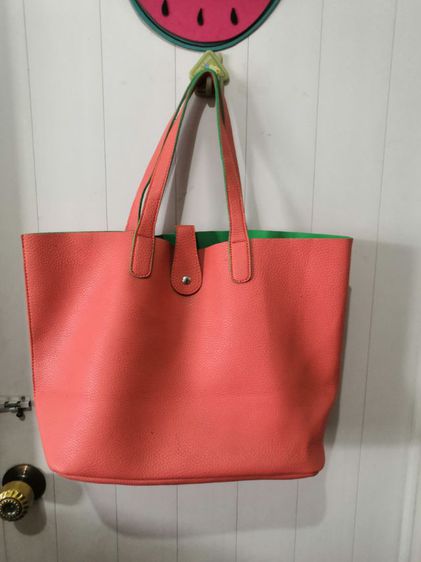 กระเป๋าช๊อปปิ้ง สีส้ม ซัปในสีเขียว รูปที่ 2