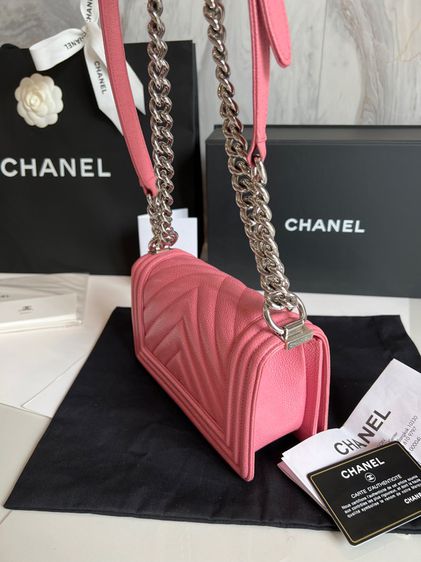 (USED) Chanel Boy 8" Chavron Carviar สีชมพูหายาก ออกช๊อปไทย มือเดียว อปก. ครบ รูปที่ 6