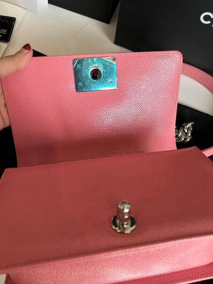 (USED) Chanel Boy 8" Chavron Carviar สีชมพูหายาก ออกช๊อปไทย มือเดียว อปก. ครบ รูปที่ 9