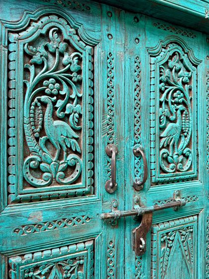 ประตูไม้เก่าสีฟ้าวินเทจ รูปที่ 6