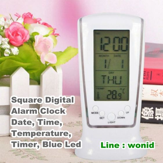 นาฬิกาปลุกดิจิตอล จับเวลา วันที่ อุณหภูมิ ไฟ blue led Square Digital  Alarm Clock Date Time Temperature and Timer รูปที่ 2