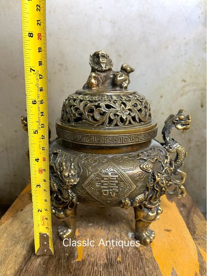 กระถาง กำยาน มังกร ขาสิงห์ทองเหลือง A61 รูปที่ 9