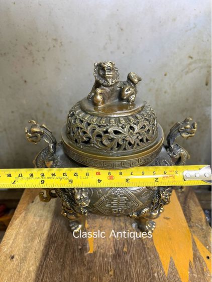 กระถาง กำยาน มังกร ขาสิงห์ทองเหลือง A61 รูปที่ 10