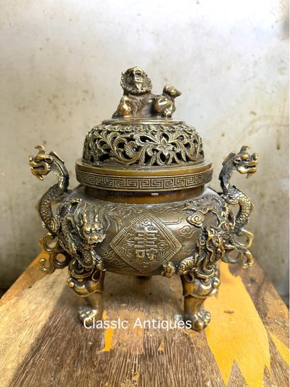 กระถาง กำยาน มังกร ขาสิงห์ทองเหลือง A61