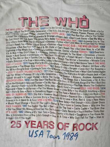 ❌ขายแล้ว❌เสื้อทัวร์วง THE WHO ปี1989 ป้ายSCREEN STARS ผ้า50 Made in USA รูปที่ 10